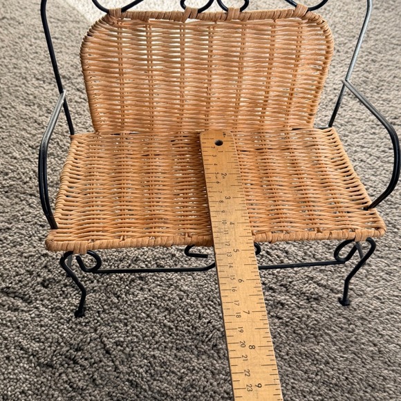 Vintage Miniature Wrought Iron and Wicker Loveseat Bench Doll Furniture Decor - Picture 4 of 5